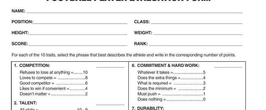Stage no. 1 in filling in football player evaluation form template