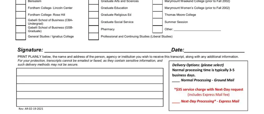 Ways to fill out fordham request transcript of record stage 2