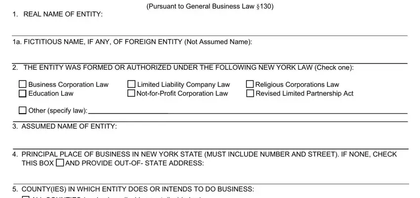 Filling out segment 1 of certificate of assumed name ny