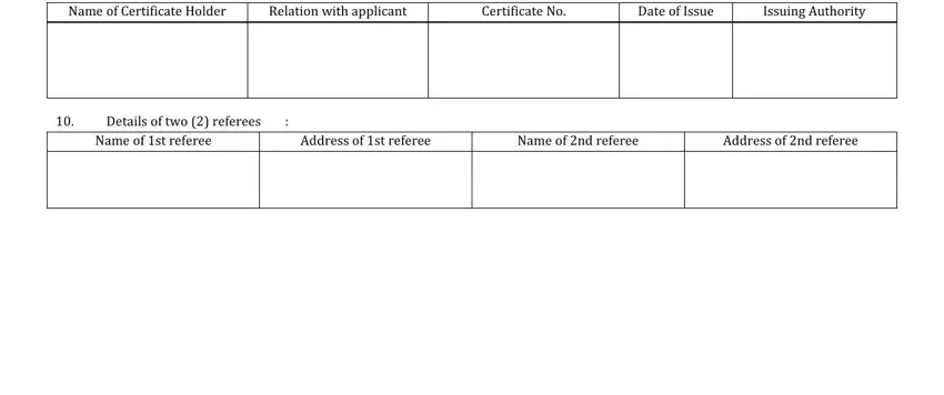 Name of Certificate Holder, Name of nd referee, and Name of st referee of caste certificate application form download