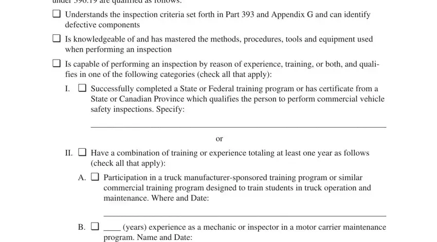 Filling out part 1 in inspector qualification certificate dot