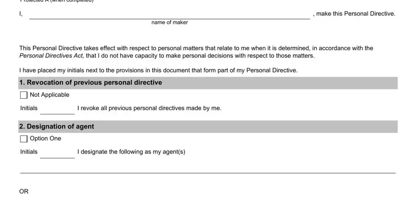 Filling out section 1 in personal directive alberta