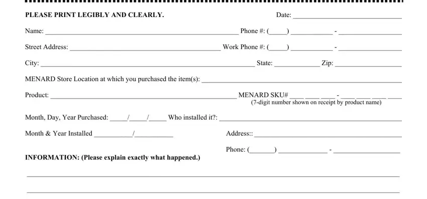 Stage # 1 for filling in menard installed form print