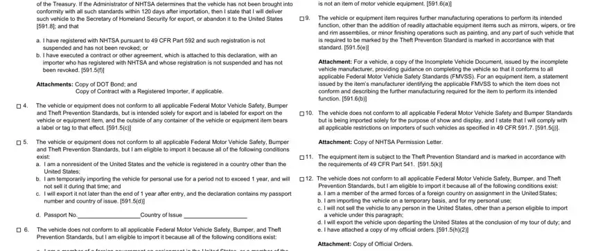 number and country of issue d, b I am temporarily importing the, and Copy of Contract with a Registered inside dot form hs 7