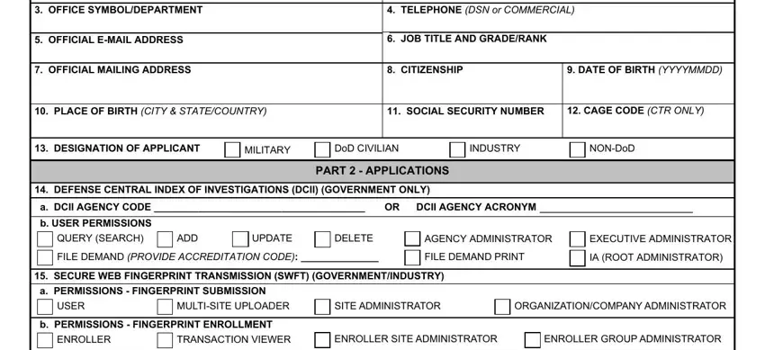 SOCIAL SECURITY NUMBER, JOB TITLE AND GRADERANK, and DESIGNATION OF APPLICANT inside 2020 dd 2962 form