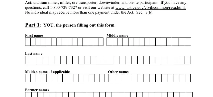 Stage # 1 of filling in downwinders claim form