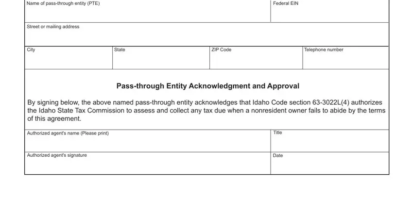 Authorized agents signature, State, and ZIP Code inside Form Pte Nroa