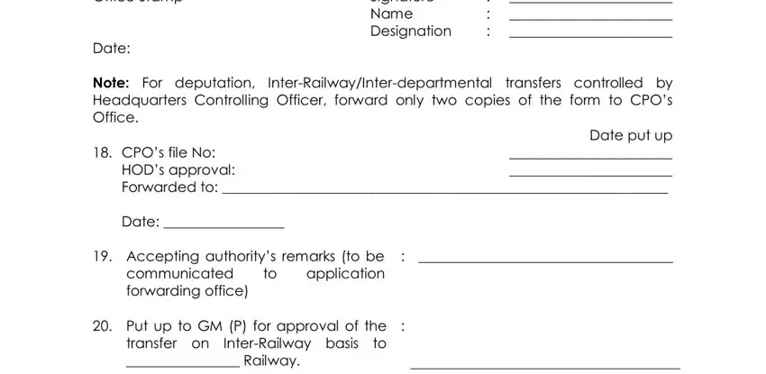 Signature Name Designation, Certified application have been, and Put up to GM P for approval of inside railway on request transfer form pdf