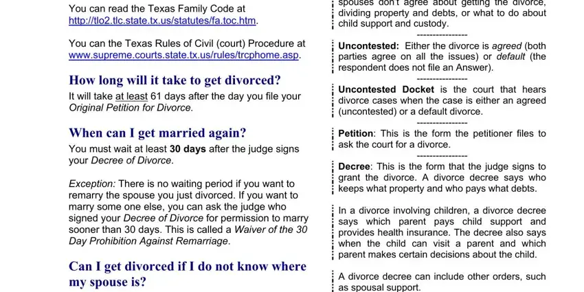 Where can I read the laws about, Contested A divorce is contested, and Uncontested Either the divorce is of texas petition for divorce with child