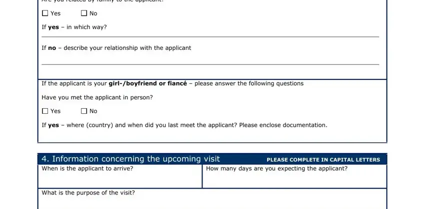 Writing segment 3 of invitation form visa
