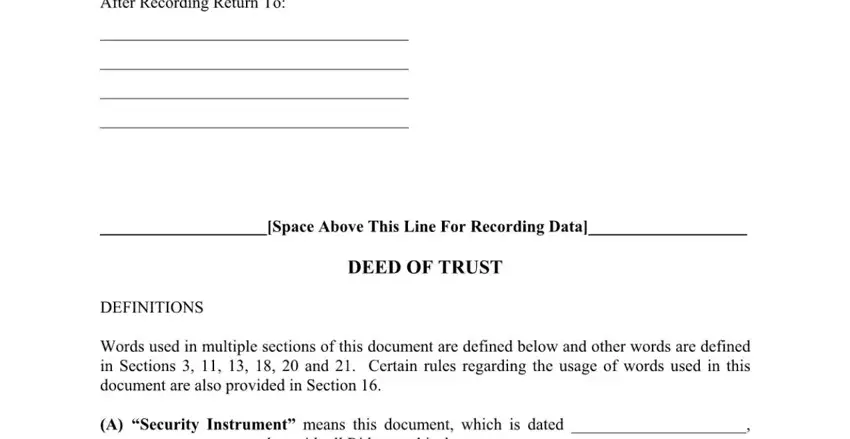 Part number 1 of filling out texas deed of trust template