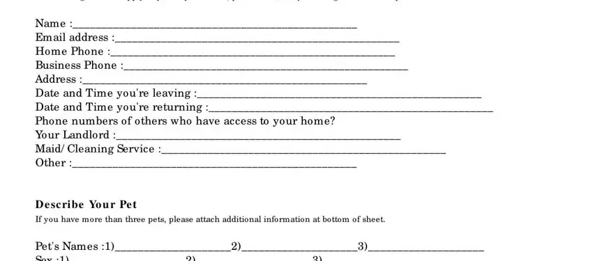 Part no. 1 for filling in pet sitting client information form