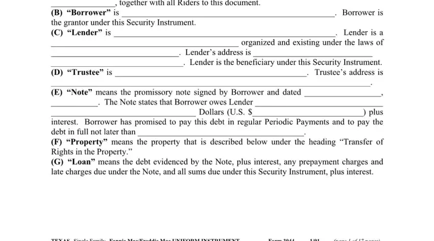 Completing segment 2 in texas deed of trust template