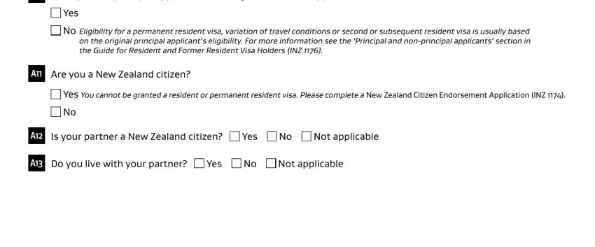 Not applicable, No Eligibility for a permanent, and Were you the principal applicant inside permanent residency nz form 1175