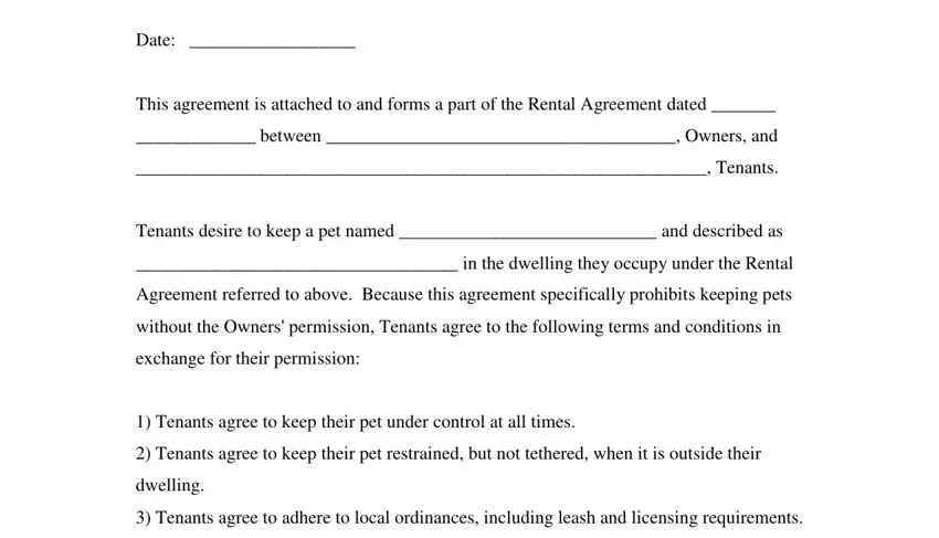 Writing section 1 of pet agreement addendum