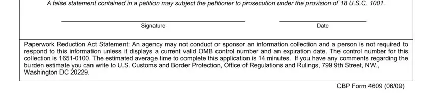 Paperwork Reduction Act Statement, CBP Form, and A false statement contained in a of petition for remission form