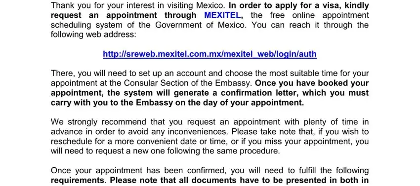 Stage # 1 of filling in visa application form mexico