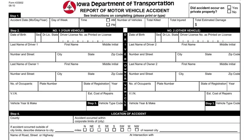 Part no. 1 for completing report iowa accident
