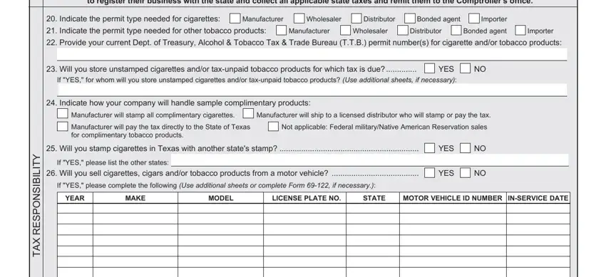 Provide your current Dept of, Importer, and Indicate the permit type needed in Texas Form Ap 175