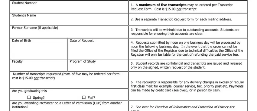 Completing part 1 in mcmaster transcript request form