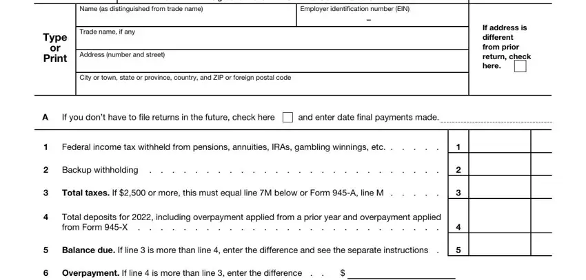 Completing section 1 of form 945