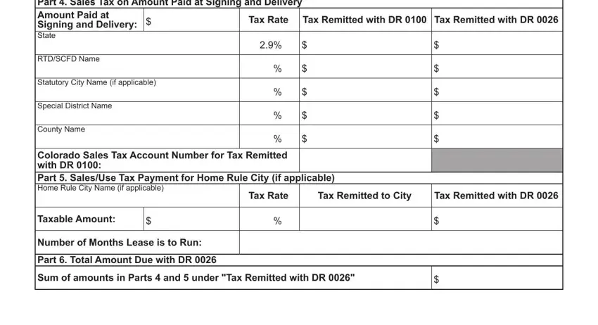 Taxable Amount, Tax Remitted to City, and Special District Name of colorado dr0026