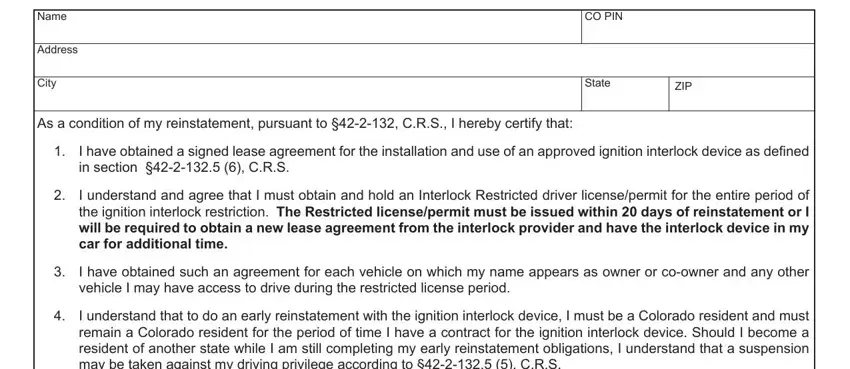 Filling out part 1 of interlock affidavit requirement form