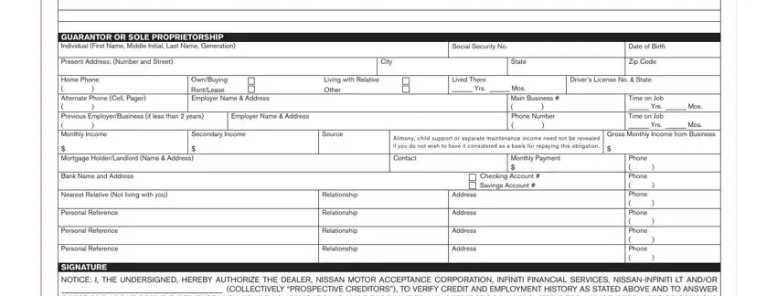 Bank Name and Address, City, and Zip Code in nissan credit application form