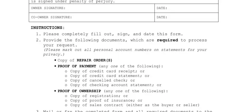 nissan reimbursement form completion process shown (step 2)