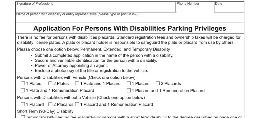 Stage # 4 in filling in persons disabilities parking