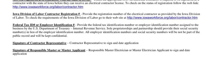 Stage # 2 of filling in apply for state 0f iowa electrical unclassified electrical license