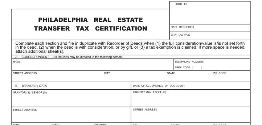 Filling in section 1 in philadelphia real estate transfer tax certification