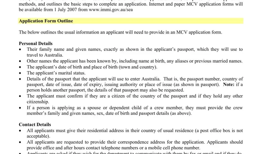 Completing segment 1 of mcv visa application online