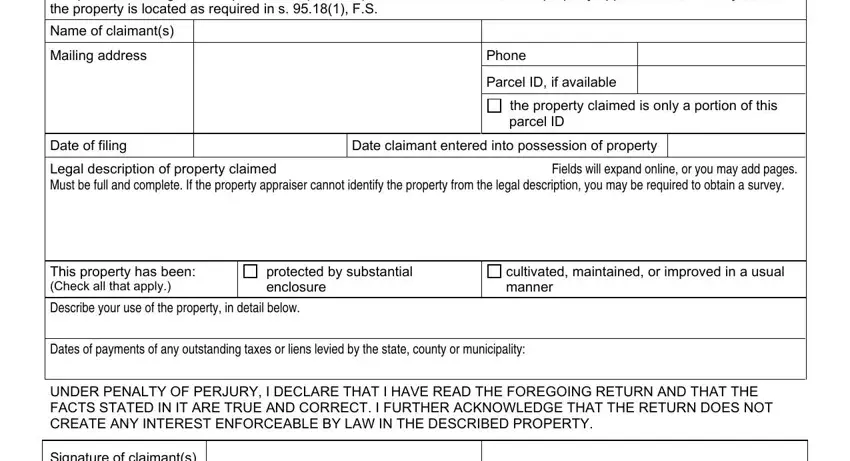 Completing section 1 in adverse possession title form