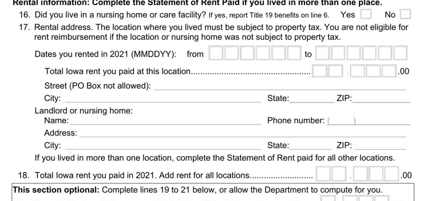 Landlord or nursing home, Street PO Box not allowed  City, and Did you live in a nursing home or in rent reimbursement form