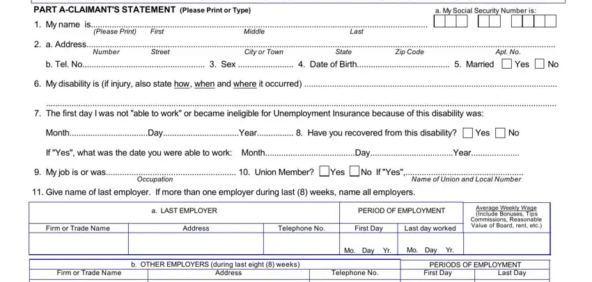 Filling out section 1 in form db 300 ny state disability application