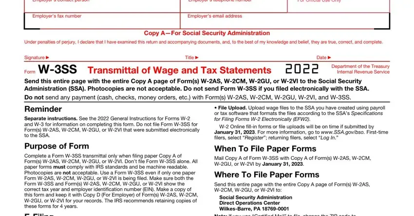 Employers email address, Title, and Form WSS Transmittal of Wage and in w 3 form for