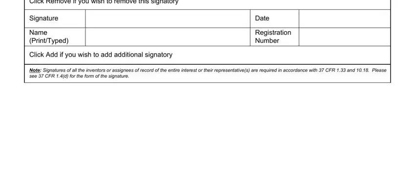 Note Signatures of all the, Registration Number, and Click Add if you wish to add in Form Pto Sb 28