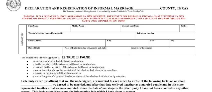 Filling out segment 1 of state of texas common law marriage form