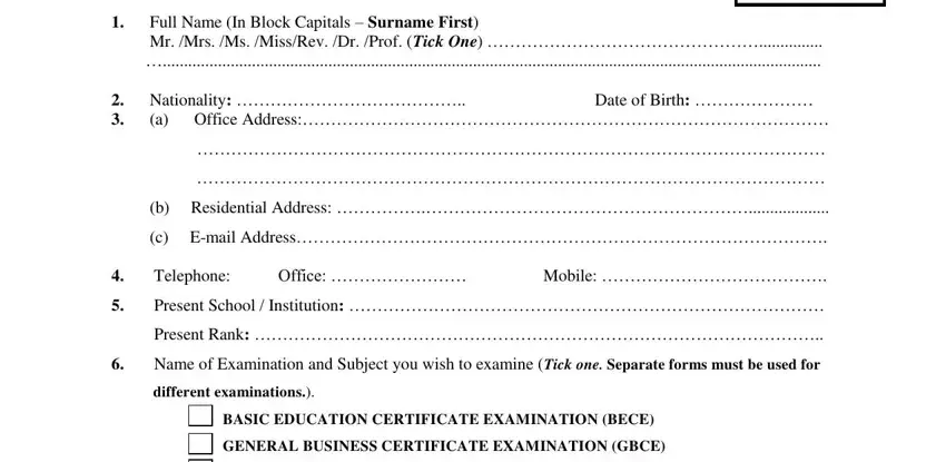 Writing section 1 of examiners application form
