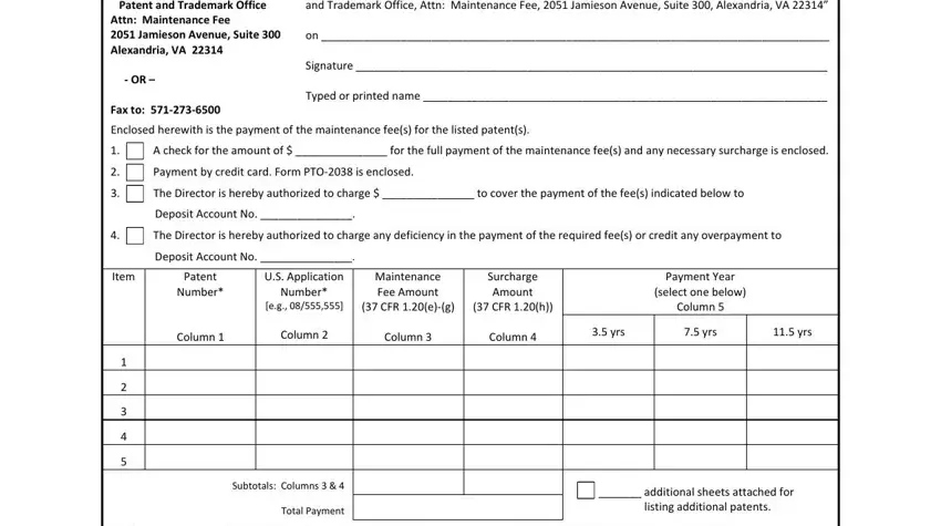 Form Pto Sb 45 completion process shown (stage 1)