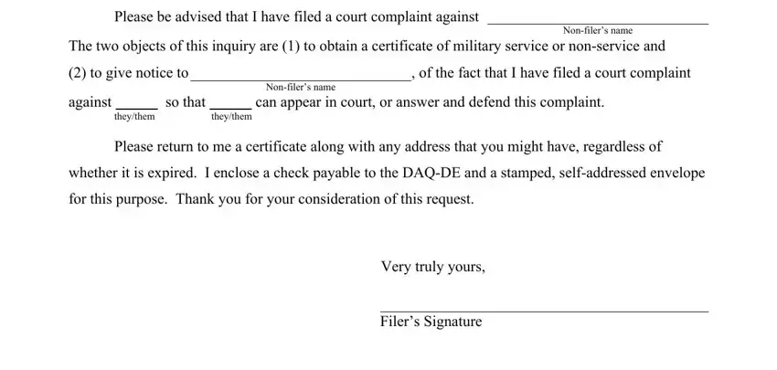 Part no. 4 for filling out letter certification docket