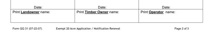 Date Print Landowner name, Exempt  Acre Application, and Signature of Timber Owner Date of Form Qq 31