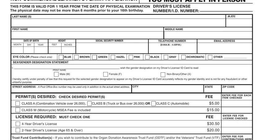 Stage number 1 for submitting Physical Form For Pa Drivers Permit