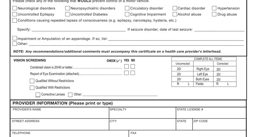 Writing part 4 of Physical Form For Pa Drivers Permit