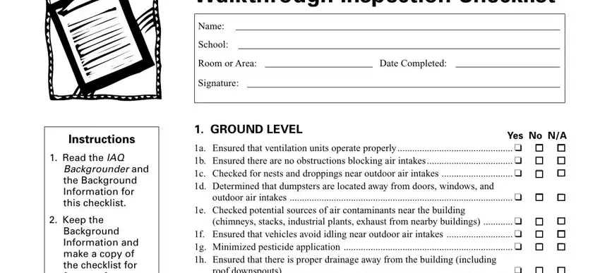 How you can fill out Home Inspection Checklist Form part 1