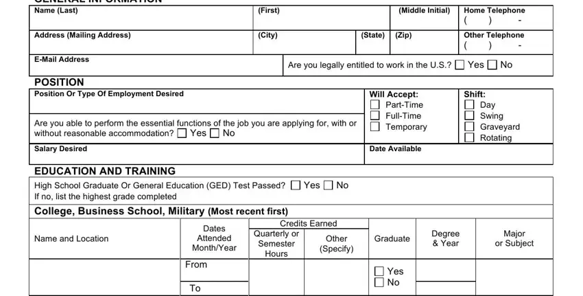 application for employment form writing process detailed (portion 1)