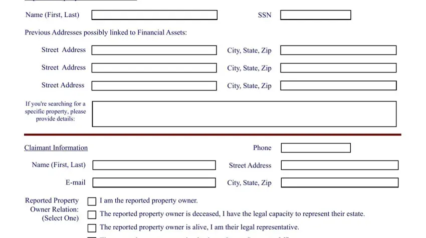 nj unclaimed property form writing process shown (step 1)