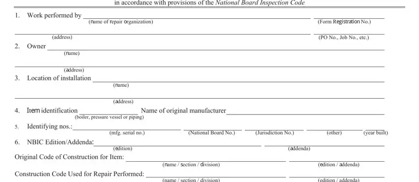 Part no. 1 for filling out nbic r 1 fillable form