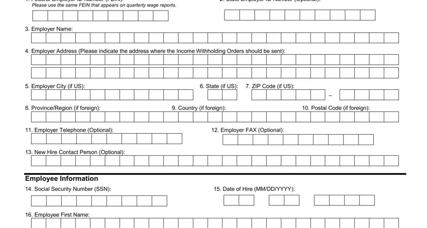 Filling in segment 1 of Texas New Hire Reporting Form